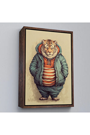 Ahşap Çerçeveli Kaplan Kafalı Şişman İnsan Tablo-7636