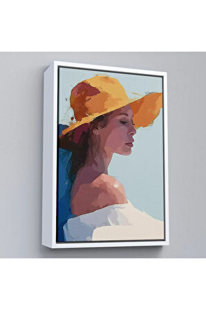 Ahşap Çerçeveli Sarı Şapkalı Soyut Kadın Tablo-7639