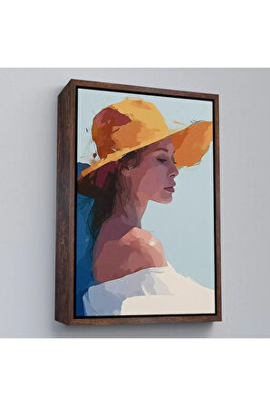 Ahşap Çerçeveli Sarı Şapkalı Soyut Kadın Tablo-7639