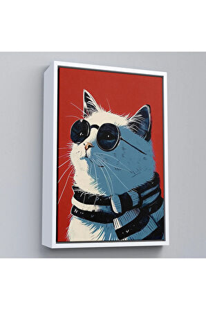 Ahşap Çerçeveli Cool Kedi Tablo-7643