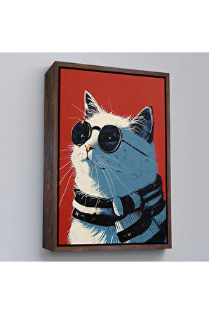 Ahşap Çerçeveli Cool Kedi Tablo-7643