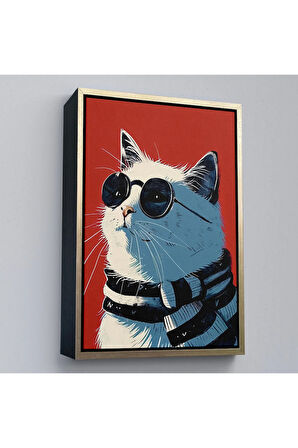 Ahşap Çerçeveli Cool Kedi Tablo-7643