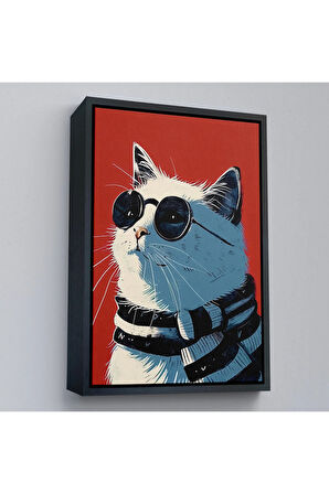 Ahşap Çerçeveli Cool Kedi Tablo-7643