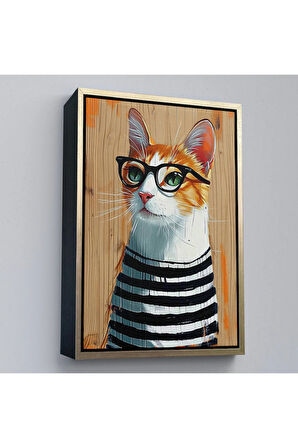Ahşap Çerçeveli Cool Kedi Tablo-7644