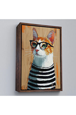 Ahşap Çerçeveli Cool Kedi Tablo-7644