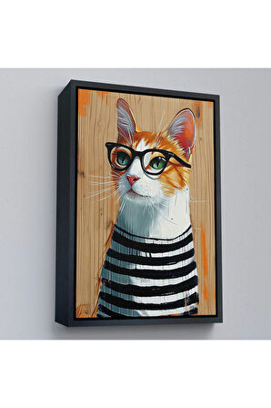 Ahşap Çerçeveli Cool Kedi Tablo-7644