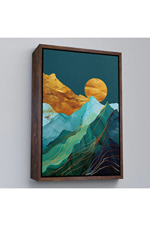 Ahşap Çerçeveli Dağların Üstündeki Güneş Manzarası Tablo-7648