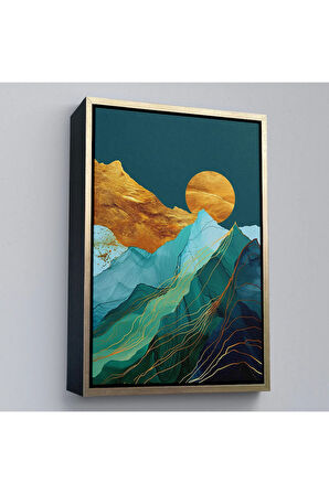 Ahşap Çerçeveli Dağların Üstündeki Güneş Manzarası Tablo-7648