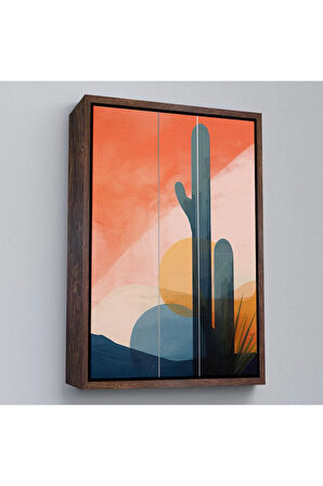 Ahşap Çerçeveli Kaktüs Desenli Soft Tablo-7656