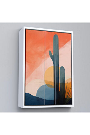 Ahşap Çerçeveli Kaktüs Desenli Soft Tablo-7656