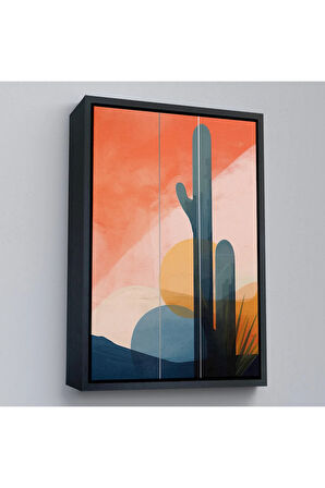 Ahşap Çerçeveli Kaktüs Desenli Soft Tablo-7656