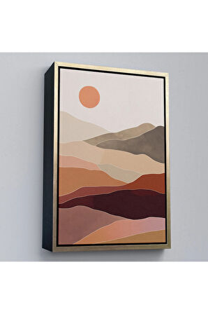 Ahşap Çerçeveli Dağların Üstündeki Soyut Güneş Manzarası Tablo-7661