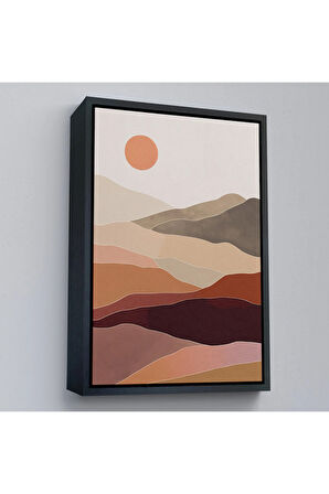 Ahşap Çerçeveli Dağların Üstündeki Soyut Güneş Manzarası Tablo-7661