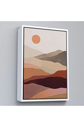 Ahşap Çerçeveli Dağların Üstündeki Soyut Güneş Manzarası Tablo-7661