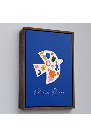 Ahşap Çerçeveli Minimalist Renkli Kuş Tablosu-7667