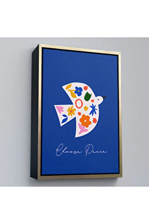 Ahşap Çerçeveli Minimalist Renkli Kuş Tablosu-7667