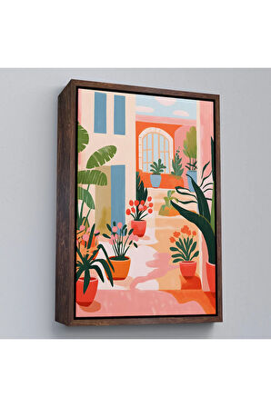 Ahşap Çerçeveli Minimalist Yazlık Bahçesi Tablosu-7669