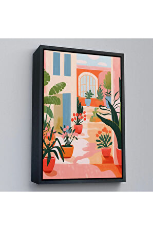 Ahşap Çerçeveli Minimalist Yazlık Bahçesi Tablosu-7669