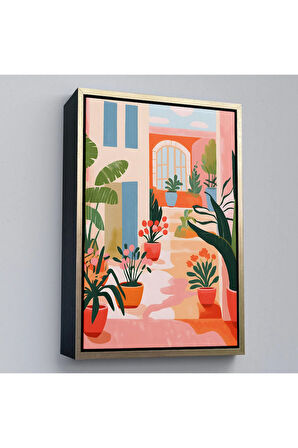 Ahşap Çerçeveli Minimalist Yazlık Bahçesi Tablosu-7669