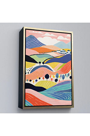 Ahşap Çerçeveli Pastel Tonlardaki Minimalist Tablo-7670