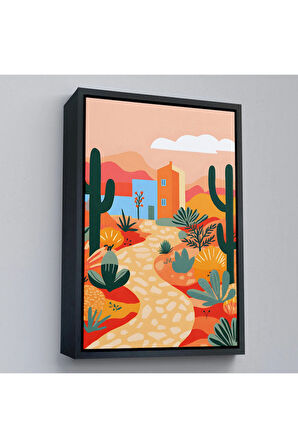 Ahşap Çerçeveli Pastel Tonlardaki Minimalist Meksikan Tablo-7671