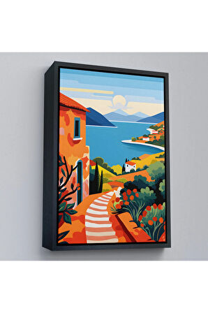 Ahşap Çerçeveli Pastel Minimalist Deniz Manzarası Tablo-7672