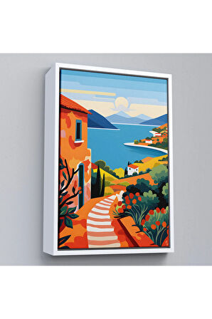 Ahşap Çerçeveli Pastel Minimalist Deniz Manzarası Tablo-7672