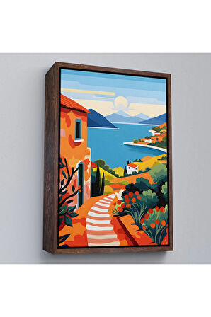 Ahşap Çerçeveli Pastel Minimalist Deniz Manzarası Tablo-7672