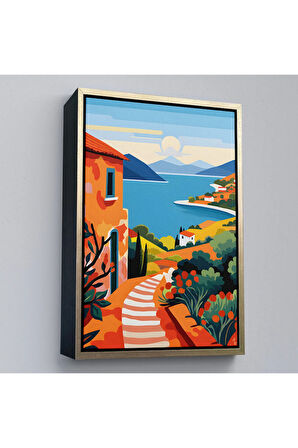 Ahşap Çerçeveli Pastel Minimalist Deniz Manzarası Tablo-7672