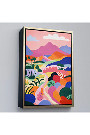 Ahşap Çerçeveli Pastel Minimalist Manzara Tablo-7673