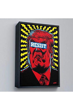 Ahşap Çerçeveli Irkçı Donald Trump Racism Tablo-7679