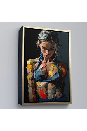 Ahşap Çerçeveli Yağlı Boya Görünümlu Kadın Tablosu-7686