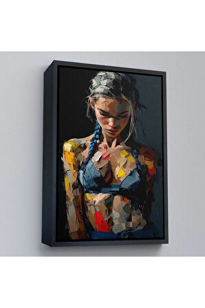 Ahşap Çerçeveli Yağlı Boya Görünümlu Kadın Tablosu-7686