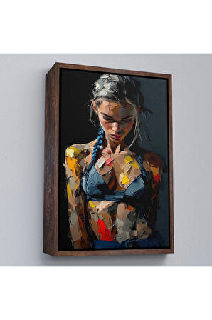 Ahşap Çerçeveli Yağlı Boya Görünümlu Kadın Tablosu-7686