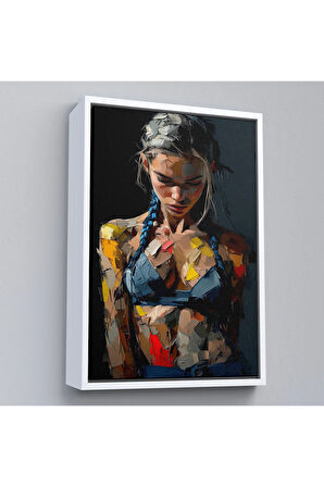 Ahşap Çerçeveli Yağlı Boya Görünümlu Kadın Tablosu-7686