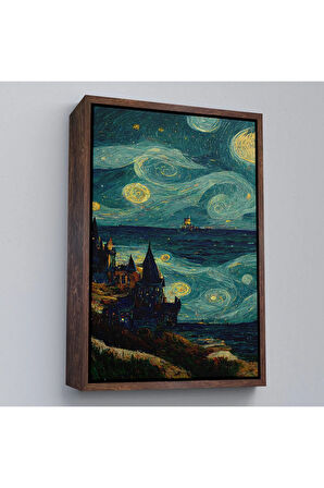 Ahşap Çerçeveli Vincent Van Gogh Tarzı Dalgalı Deniz Tablosu-7689
