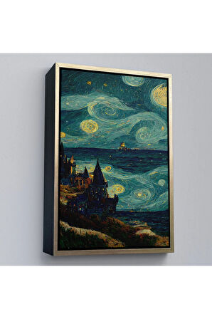 Ahşap Çerçeveli Vincent Van Gogh Tarzı Dalgalı Deniz Tablosu-7689