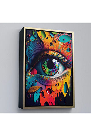 Ahşap Çerçeveli Renkli Soyut Göz Tablosu-7691
