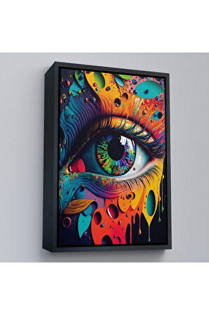 Ahşap Çerçeveli Renkli Soyut Göz Tablosu-7691