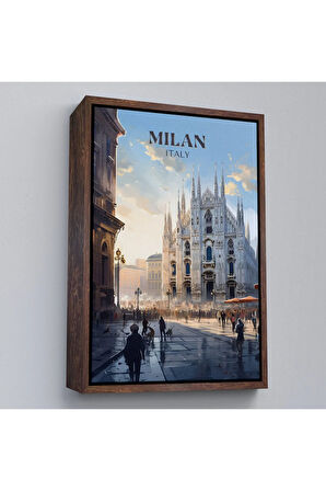 Ahşap Çerçeveli Milan İtalya Tablosu-7693