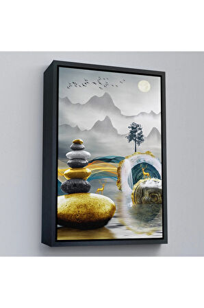 Ahşap Çerçeveli Altın Detaylı Soyut Denge Tablosu-7694