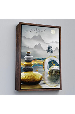 Ahşap Çerçeveli Altın Detaylı Soyut Denge Tablosu-7694