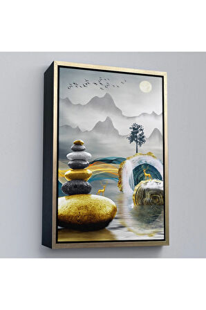 Ahşap Çerçeveli Altın Detaylı Soyut Denge Tablosu-7694