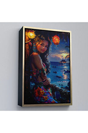 Ahşap Çerçeveli Taylanlı Genç Kadın Tablosu-7699