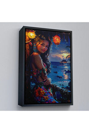 Ahşap Çerçeveli Taylanlı Genç Kadın Tablosu-7699