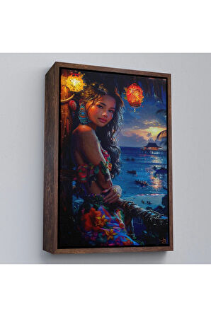 Ahşap Çerçeveli Taylanlı Genç Kadın Tablosu-7699