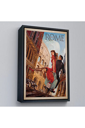 Ahşap Çerçeveli Roma Sokaklarındaki Aşıklar Tablo-7702