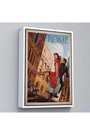 Ahşap Çerçeveli Roma Sokaklarındaki Aşıklar Tablo-7702