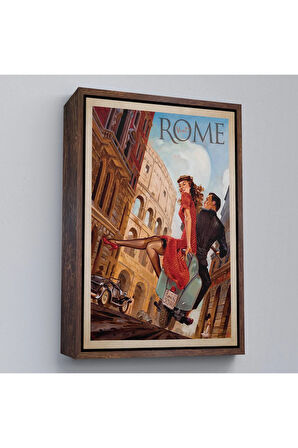 Ahşap Çerçeveli Roma Sokaklarındaki Aşıklar Tablo-7702