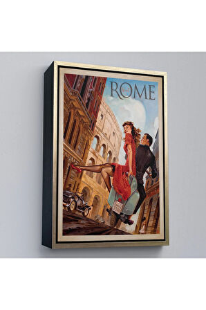 Ahşap Çerçeveli Roma Sokaklarındaki Aşıklar Tablo-7702